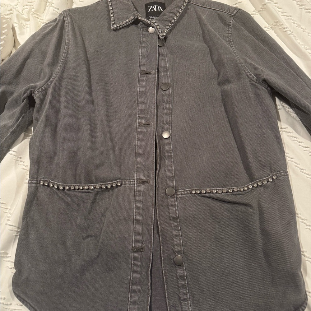 Zara Charcoal Embellished Denim Jacket